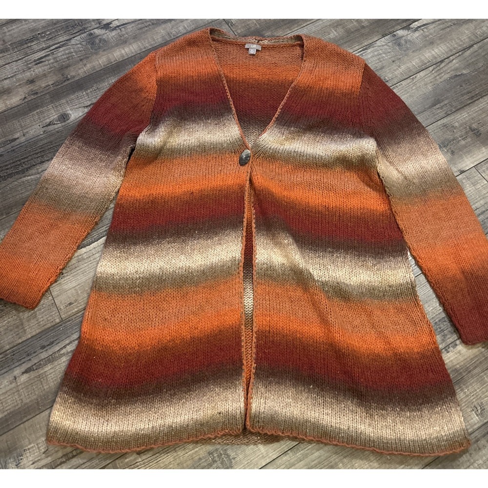 J.‎ Jill XL  Knit Cardigan Sweater Women Orange Gray Wool Blend Boho